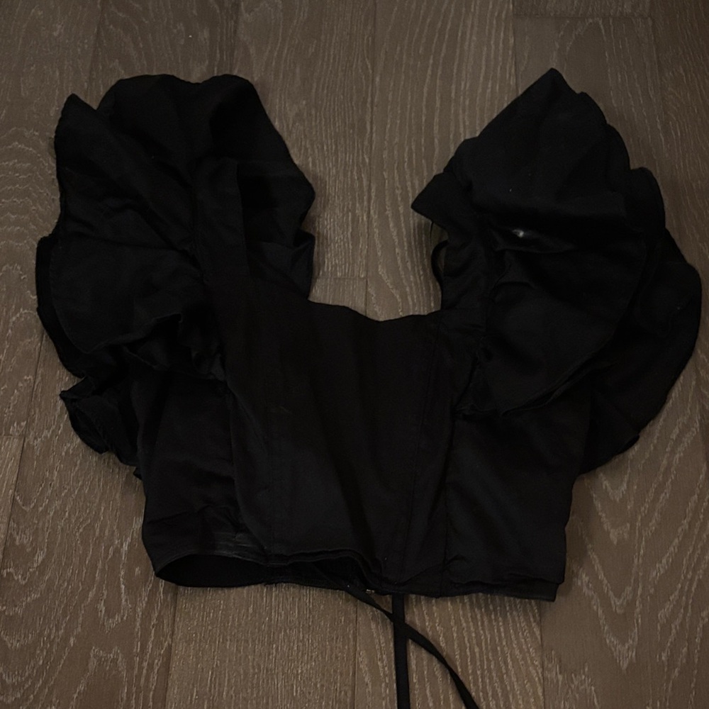 American Threads Black Ruffle Top
